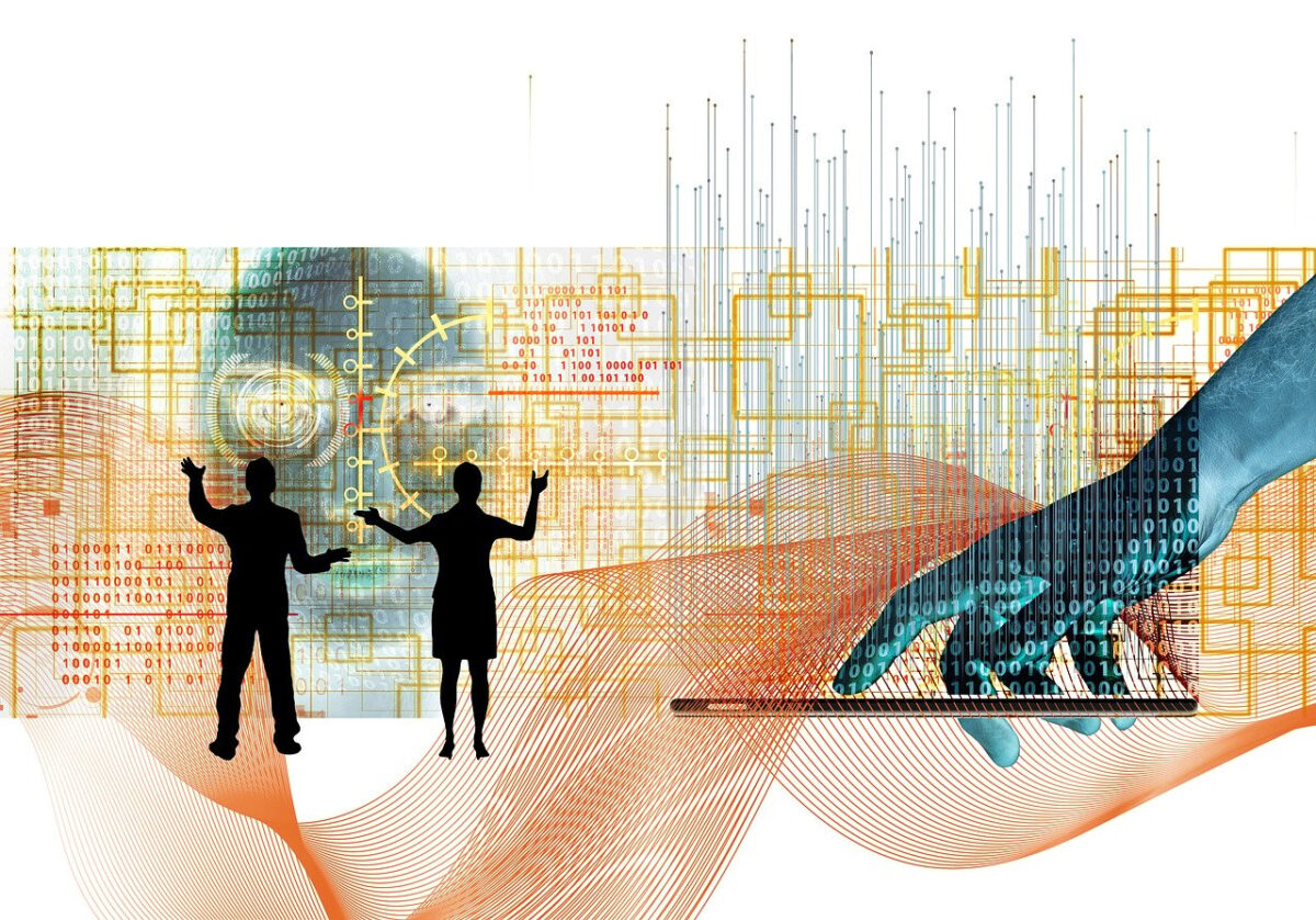 particles, smartphone, hand