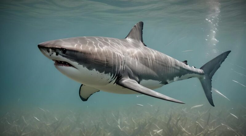 ai generated, great white shark, shark, fish, ocean, sea, animal, underwater, predator, marine, water, teeth, wildlife, jaws, dangerous, swimming, fauna, nature, hunter, fins