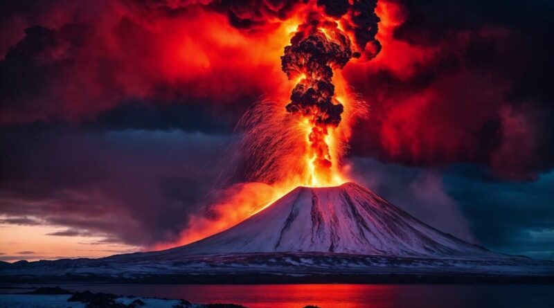 volcano, landscape, nature, mountain, fire, volcanic eruption, snow, winter, iceland, sea, ai generated, volcanic eruption, volcanic eruption, volcanic eruption, volcanic eruption, volcanic eruption