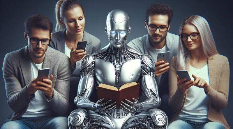 ai generated, robot, reading, humanoid, social networks, artificial intelligence, smartphone, book