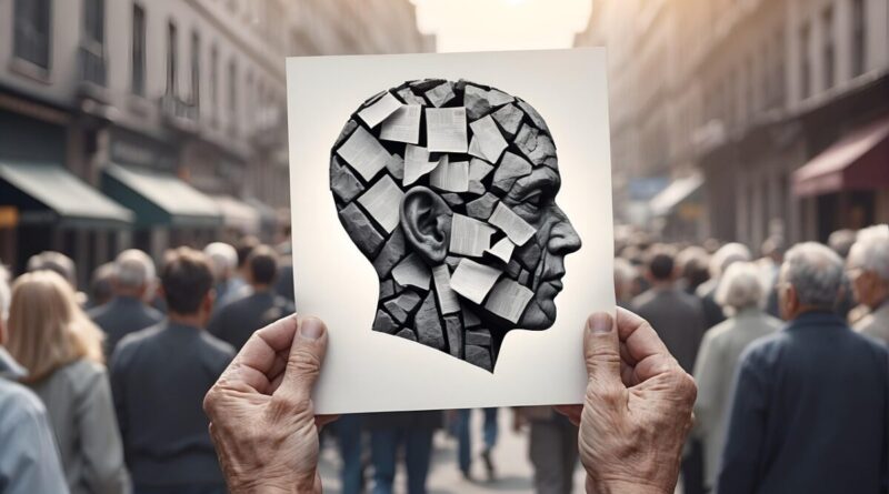 ai generated, road, alzheimer's, dementia, brain, face, head, fragments, hole, memory, gap, recognize, disease, loss, thinking ability