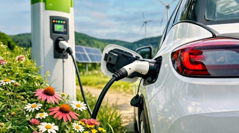 electric car, ev, load, flower background, renewable energy, green energy, solar panels, wind turbines, durability, environmentally friendly, nature, flowers, automotive, beautiful flowers, transportation, flower wallpaper, technology, environment, future, clean energy, outdoor, charging station, modern, ai generated